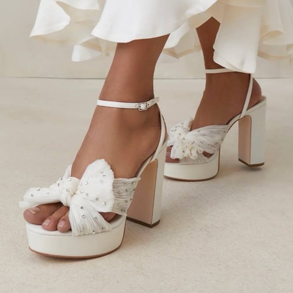 Loeffler Randall White Crystal Bow Platform Sandals